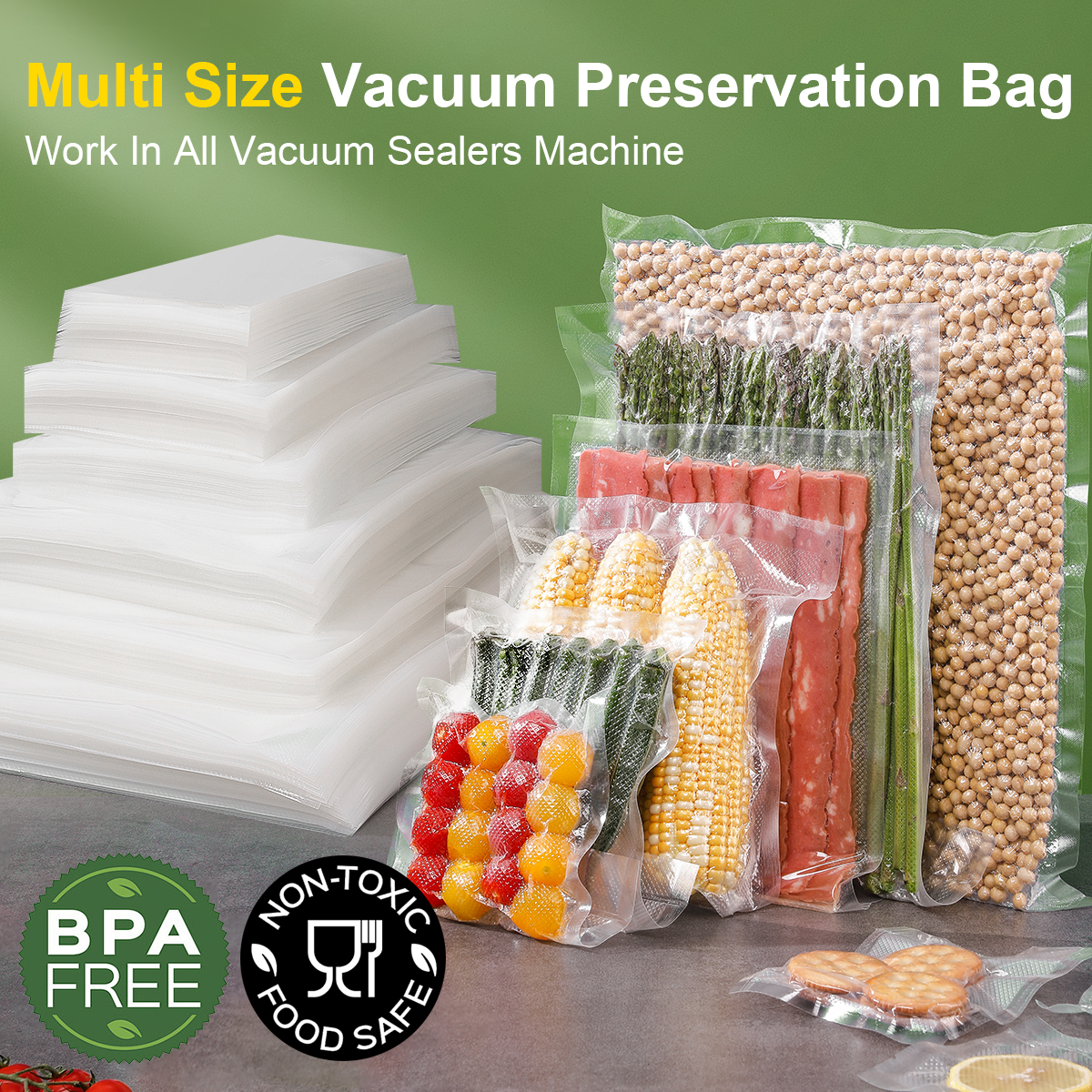 Food Storage Vacuum Sealer Machine - 100pcs/lot BPA-Free Kitchen Vacuum Bags for
