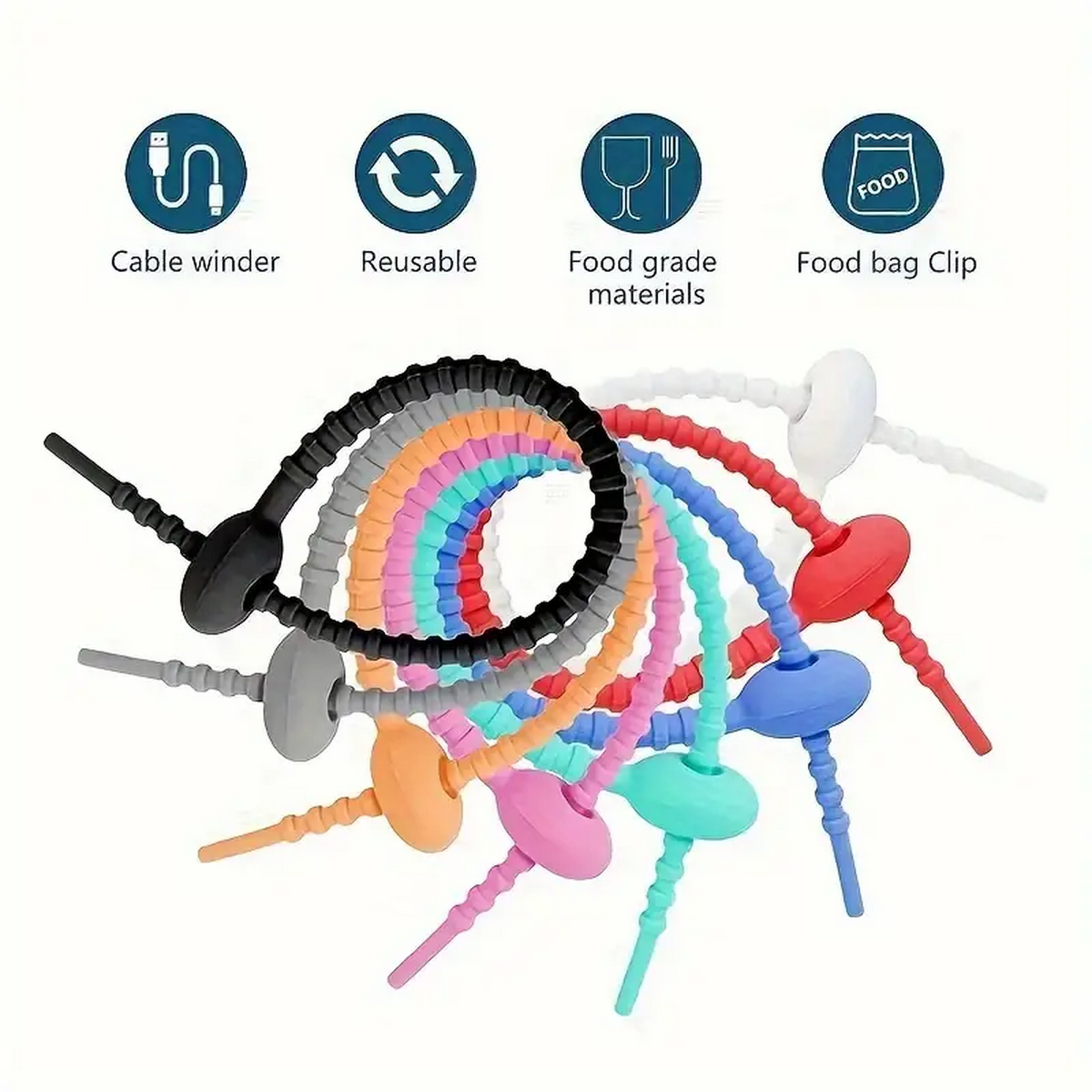 Food Storage Management - Silicone Reusable Cable Wire Organizer, Storage