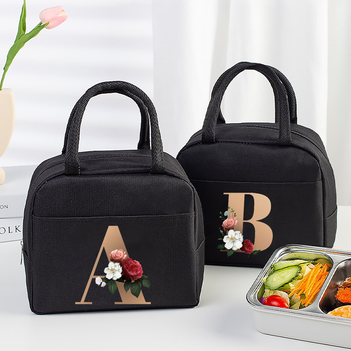 Xxl Food Storage Container - Gold Letter Pattern Lunch Bag, Lightweight,